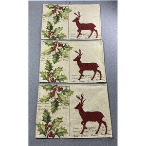 vintage christmas Tapestry Placemats Set Of 3 With Gold Metallic 13”x18”